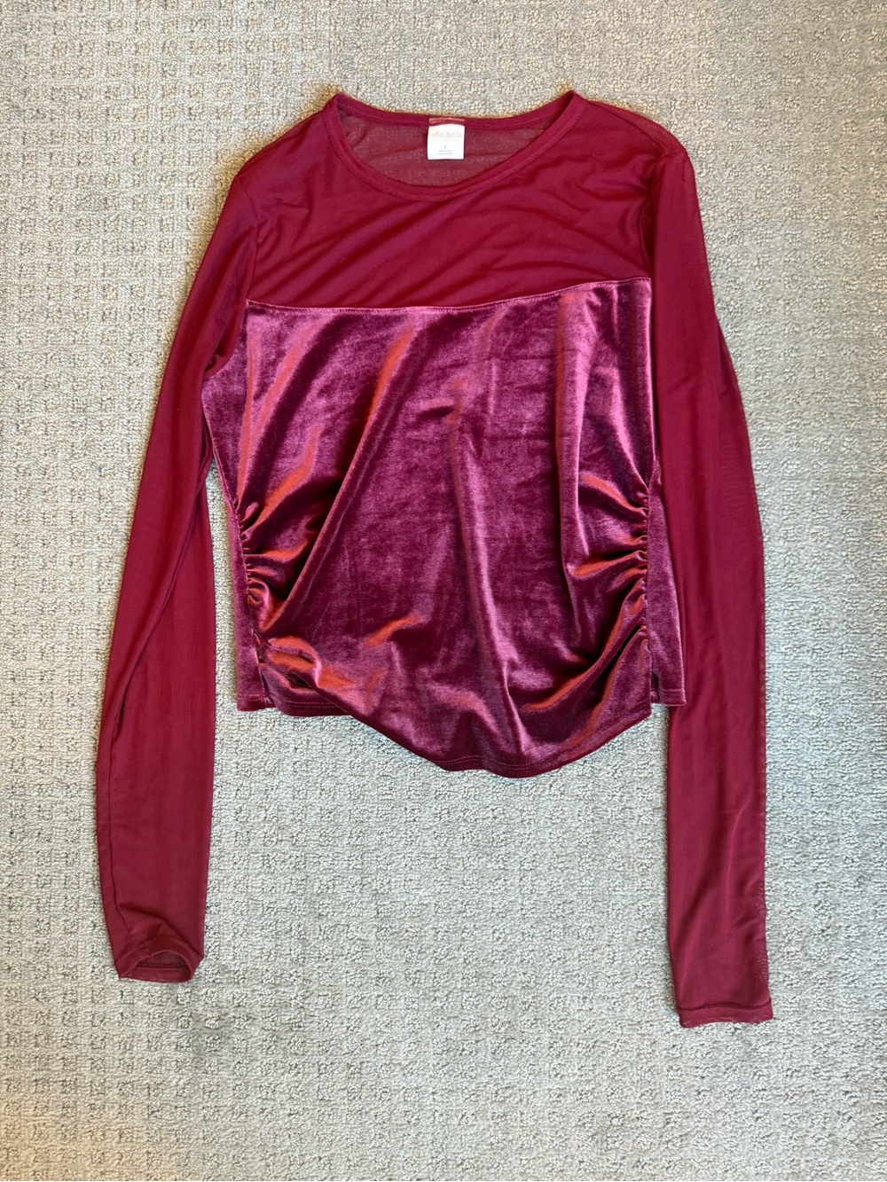 wild fable Velvet-Front Long Sleeve Top - Wine